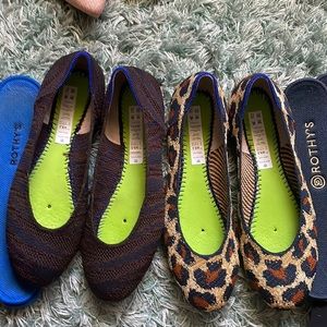 Two pairs of rothys square toe flats 8.5 midnight spot zebra